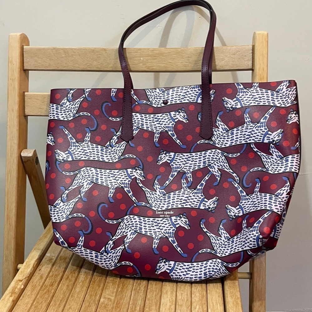 Kate Spade Purple Molly Panther Dot Large Tote, Radicchio(first seen in 2019)‍‍ - Picture 4 of 6
